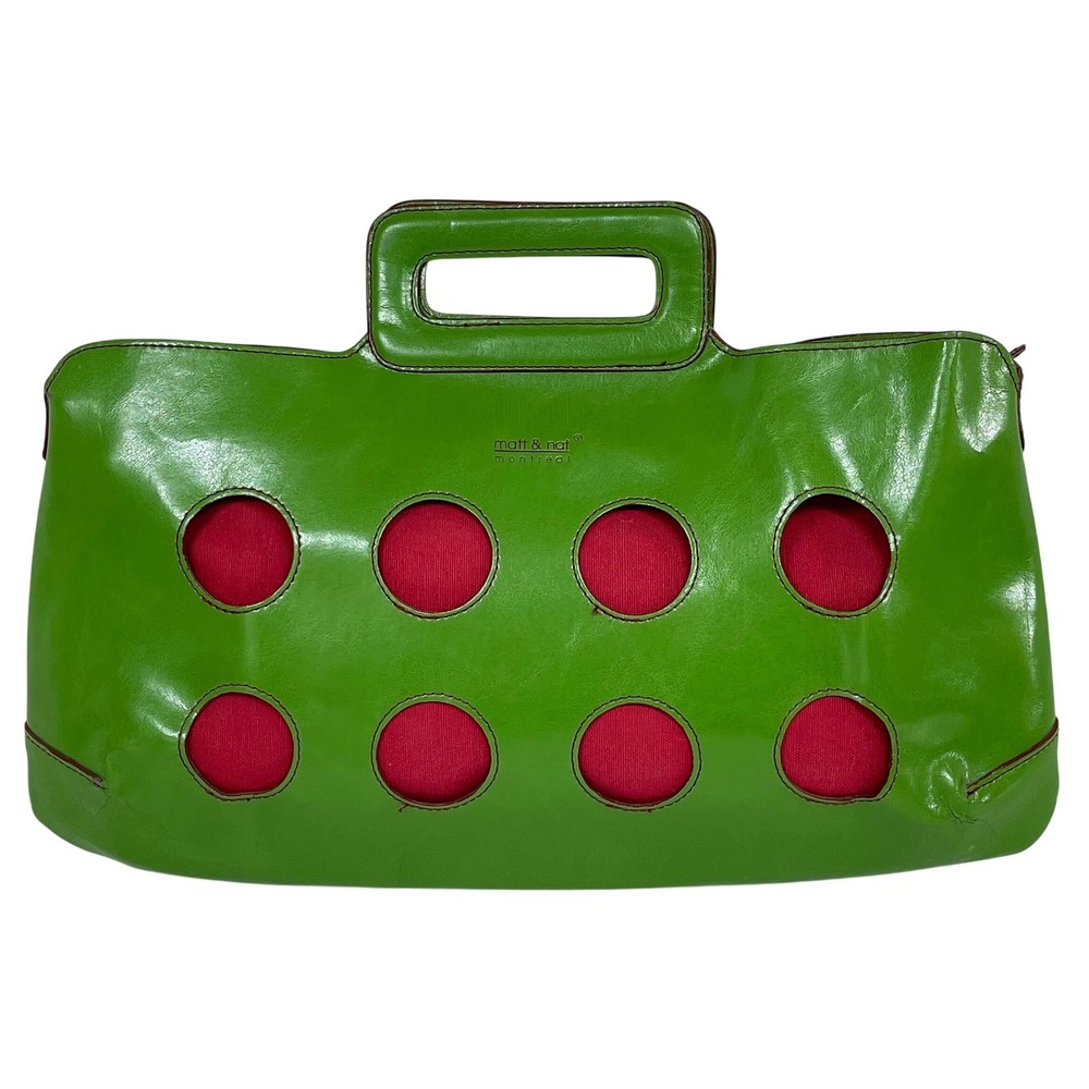 Vintage Matt & Nat Vegan Leather Handbag Women Green Red Cutout Circle Bag Y2K